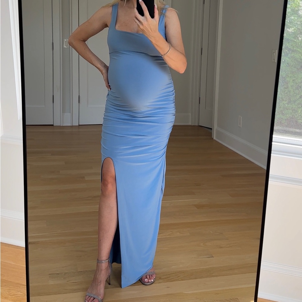Club L London Avril Powder Blue Square Neck Maternity Maxi Dress US size 6